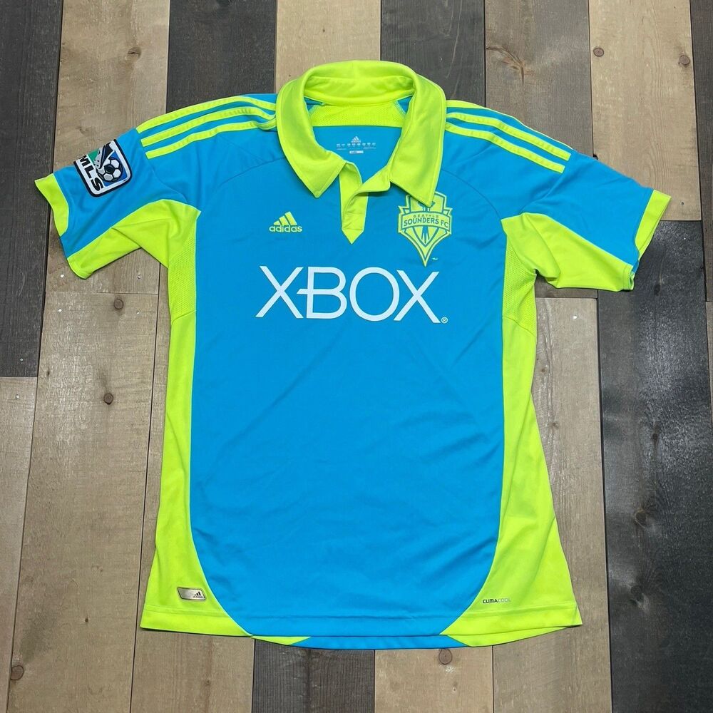 Adidas XL Seattle Sounders Soccer Jersey FC Xbox Neon Yellow Blue